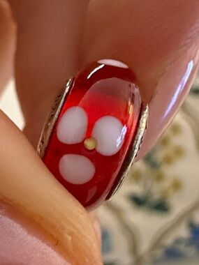Pandora Red Glass Charm with White Dots